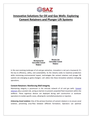 Innovative Solutions for Oil and Gas Wells Exploring Cement Retainers and Plunger Lift Systems
