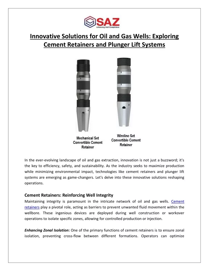 innovative solutions for oil and gas wells