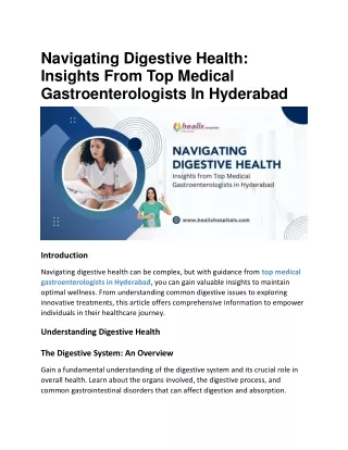Navigating Digestive Health Insights From Top Medical Gastroenterologists In Hyderabad