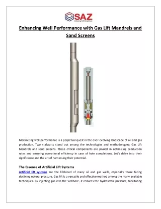 Enhancing Well Performance with Gas Lift Mandrels and Sand Screens