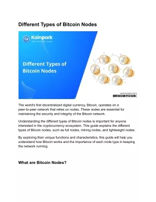 Different Types of Bitcoin Nodes