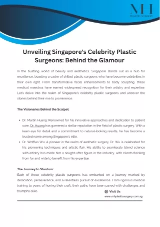 Unveiling Singapore's Celebrity Plastic Surgeons Behind the Glamour