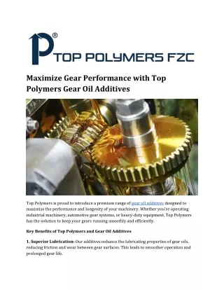 Maximize Gear Performance with Top Polymers Gear Oil Additives