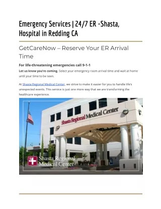 Emergency Services | 24/7 ER -Shasta, Hospital in Redding CA