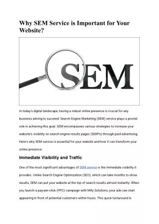 Why SEM Service is Important for Your Website