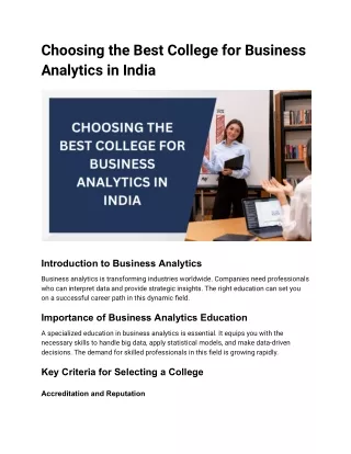 Choosing the Best College for Business Analytics in India