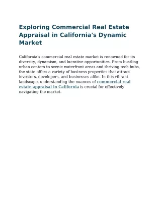 Exploring Commercial Real Estate Appraisal in California's Dynamic Market