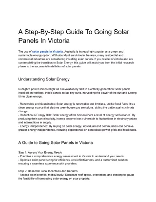 A Step-By-Step Guide To Going Solar Panels In Victoria