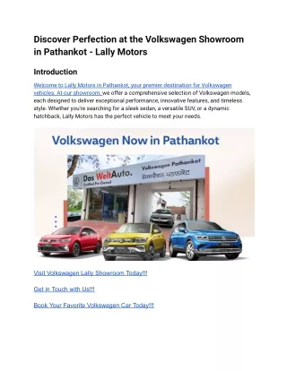 Discover Perfection at the Volkswagen Showroom in Pathankot - Lally Motors