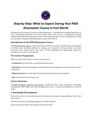 Step-by-Step What to Expect During Your PADI Divemaster Course in Fort Worth