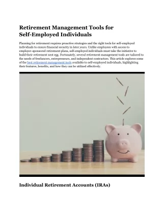 Retirement Management Tools for Self-Employed Individuals