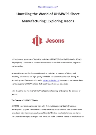 Unveiling the World of UHMWPE Sheet Manufacturing Exploring Jesons