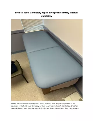 Medical table upholstery repair Virginia