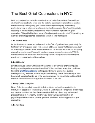 The Best Grief Counselors in NYC