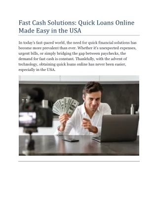 Quick Loans Online Made Easy in the USA