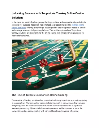 Tecpinion's Turnkey Online Casino Solutions