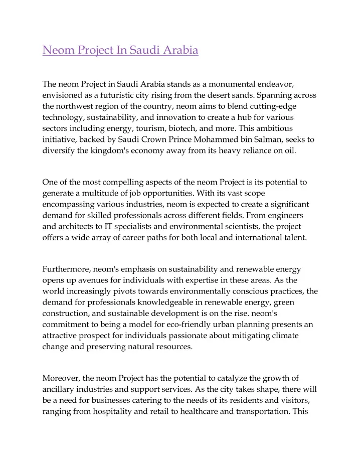 neom project in saudi arabia