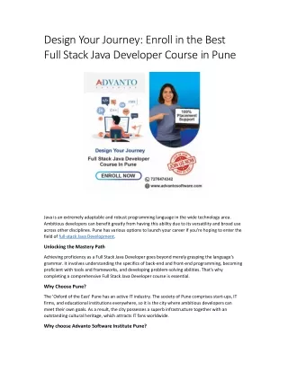 Design Your Journey Enroll in the Best Full Stack Java Developer Course in Pune
