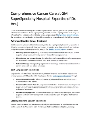 Comprehensive Cancer Care at GM SuperSpeciality Hospital