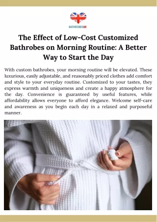 The Effect of Low-Cost Customized Bathrobes on Morning Routine A Better Way to Start the Day