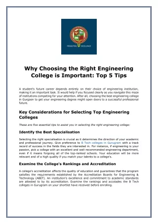 Why Choosing the Right Engineering College is Important: Top 5 Tips