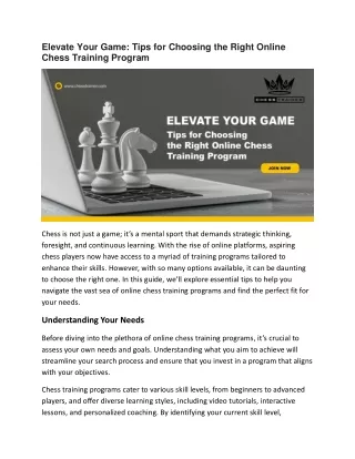 Elevate Your Game Tips for Choosing the Right Online Chess Training Program
