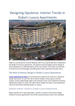 Designing Opulence Interior Trends in Dubai's Luxury Apartments