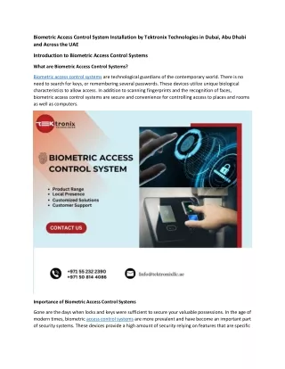Biometric Access Control System Installation by Tektronix Technologies in Dubai