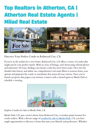 Top Realtors in Atherton, CA  Atherton Real Estate Agents  Milad Real Estate