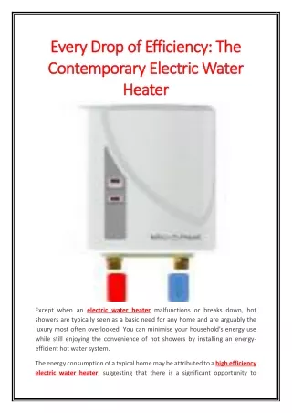 Every Drop of Efficiency The Contemporary Electric Water Heater