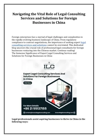 Navigating the Vital Role of Legal Consulting Services and Solutions for Foreign Businesses in China