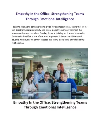 Empathy In the Office: Strengthening Teams Through Emotional Intelligence