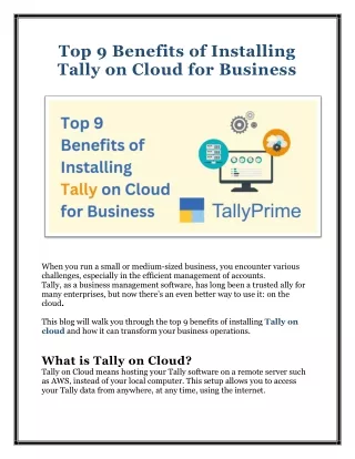 Top 9 Benefits of Installing Tally on Cloud for Business