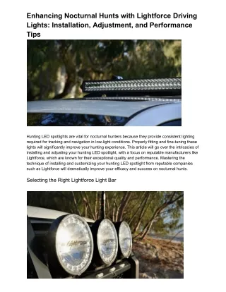 Enhancing Nocturnal Hunts with Lightforce Driving Lights_ Installation, Adjustment, and Performance Tips