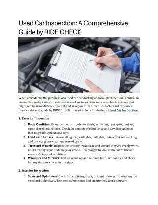 Used Car Inspection A Comprehensive Guide by RIDE CHECK