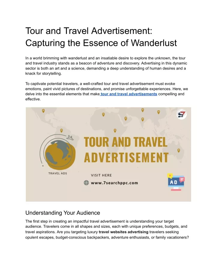 tour and travel advertisement capturing