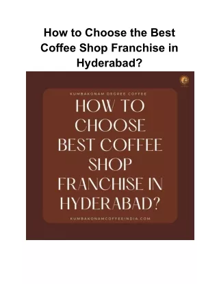 How to Choose Best Coffee Shop Franchise in Hyderabad