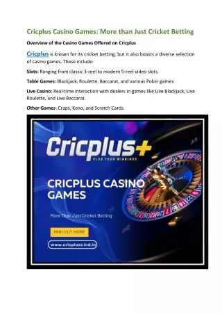 Cricplus Casino Games  More than Just Cricket Betting