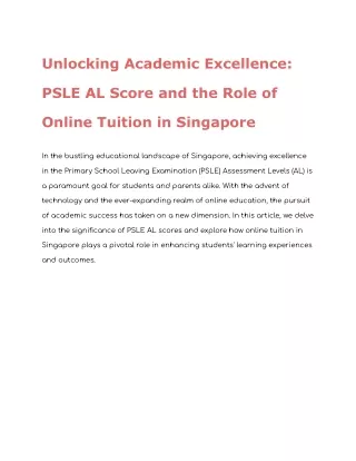 Unlocking Academic Excellence_ PSLE AL Score and the Role of Online Tuition in Singapore