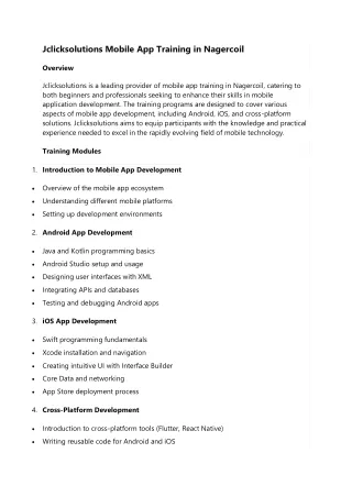 jclicksolutions mobile app training in nagercoil