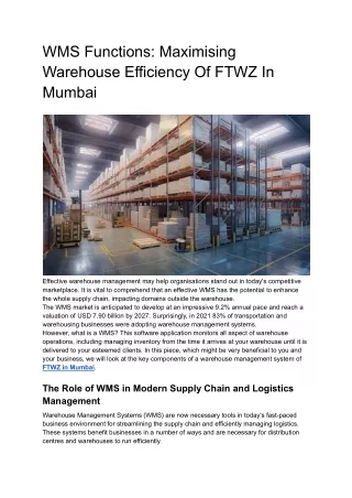 _WMS Functions_ Maximizing Warehouse Efficiency Of FTWZ In Mumbai