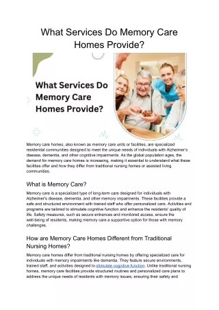 What Services Do Memory Care Homes Provide