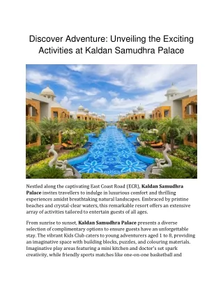 Discover Adventure Unveiling the Exciting Activities at Kaldan Samudhra Palace