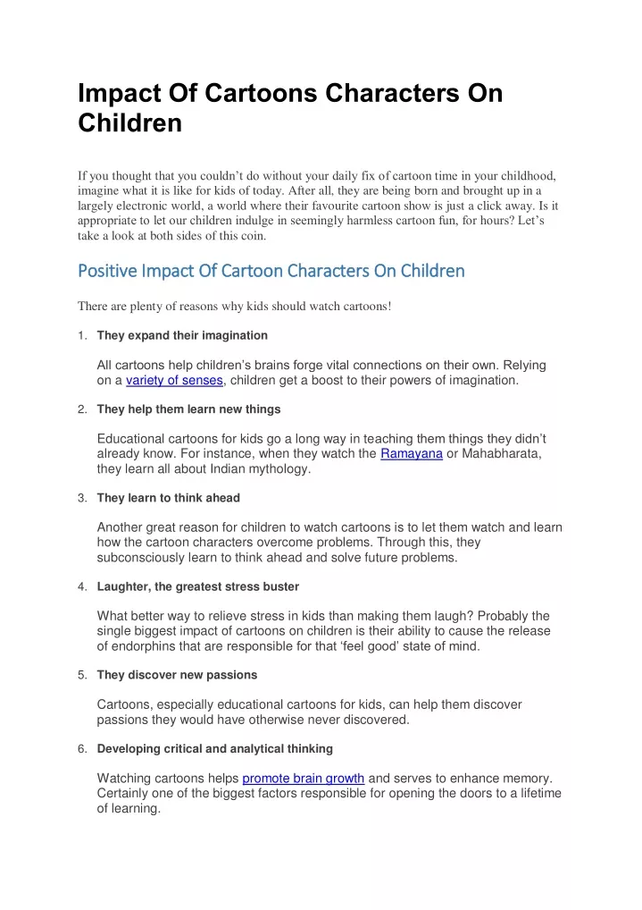 impact of cartoons characters on children