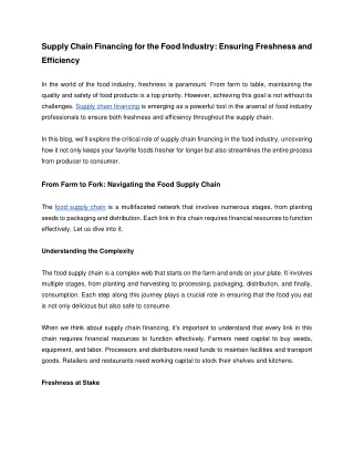 Supply Chain Financing for the Food Industry- Ensuring Freshness and Efficiency