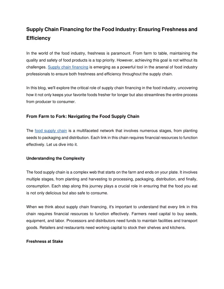 supply chain financing for the food industry