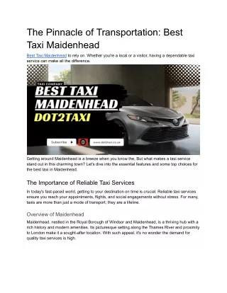 The Pinnacle of Transportation: Best Taxi Maidenhead