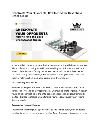 Checkmate Your Opponents How to Find the Best Chess Coach Online