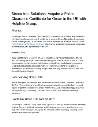 Stress-free Solutions_ Acquire a Police Clearance Certificate for Oman in the UK with Helpline Group