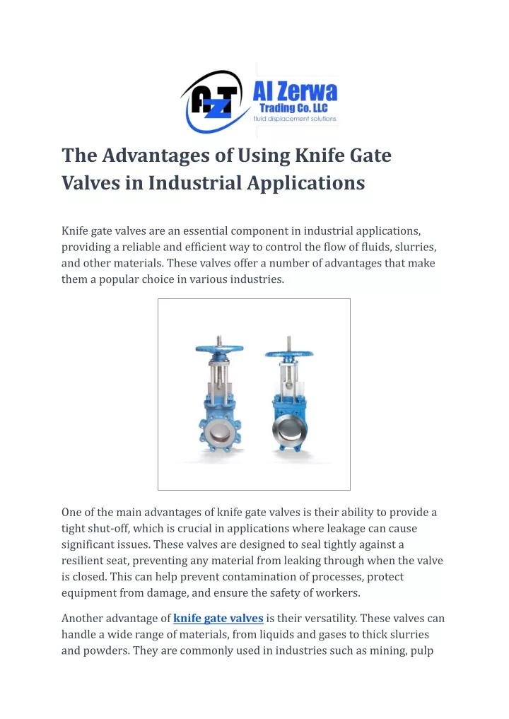 the advantages of using knife gate valves